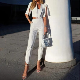 Summer Fashion Tops and High Waist Straight Pants Suit