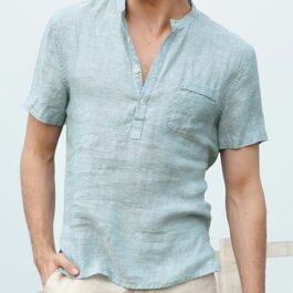 Casual Linen Solid Color Button V Neck Beach Shirt