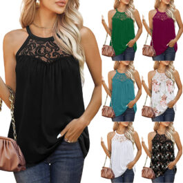 Womens Loose Fit Summer Lace Halter Tank Tops