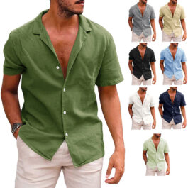 Men’s Tops Casual Button Down Short Sleeve Beach Shirt