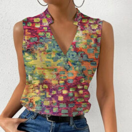 Casual Printed Summer V-neck Sleeveless T-shirt