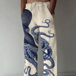 Men’s Loose Casual Straight-leg 3D Printed High Waist Wide Leg Pants