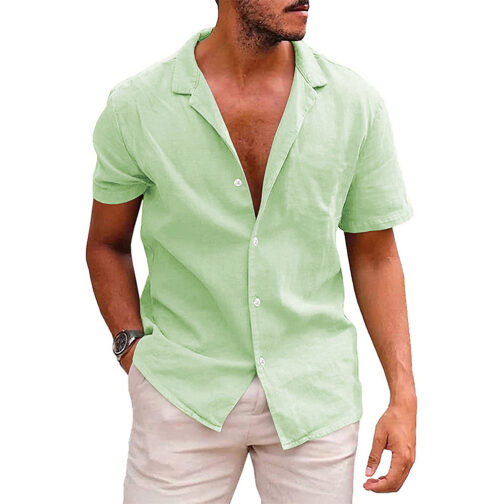 Men's Tops Casual Button Down Short Sleeve Beach Shirt - Image 4