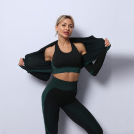 3PCS Seamless Leggings and Crop Top Sports Bra Yoga Set