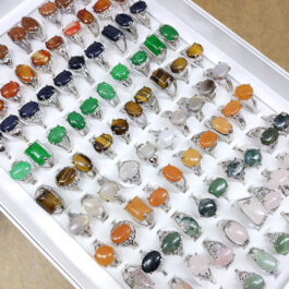 Variety Of Natural Stone Rings Hand Jewelry