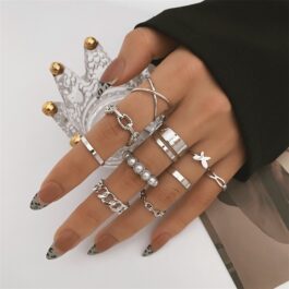 Butterfly Pearl Ring 10-piece Metal Dripping Pearl Ring