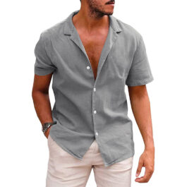 Men’s Tops Casual Button Down Short Sleeve Beach Shirt