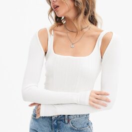 New Leisure Fashion Solid Color Knitted Two -piece Tops