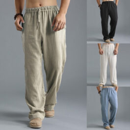 Men’s Loose Casual Pants Linen Breathable Sports Trousers