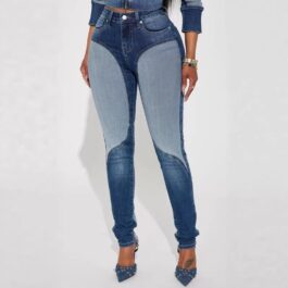 Western-style Patchwork-design Denim Jeans