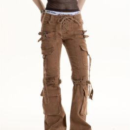 Retro Hot Girl Brown Cargo Jeans Women